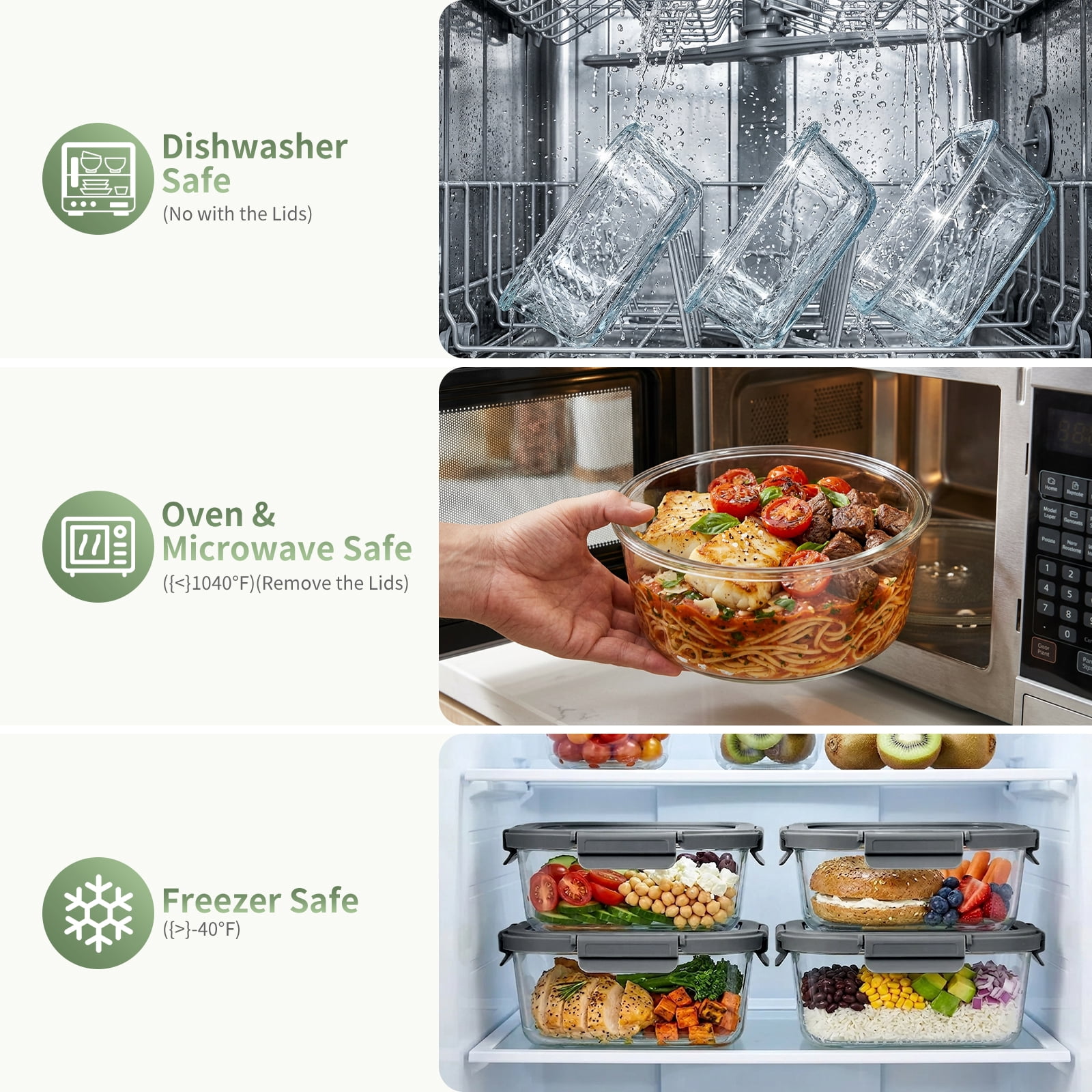 36 Pcs Glass Food Storage Containers with Tempered Lids Set, Borosilicate Oven-Safe(-4°F~950°F), Airtight Meal Prep Lunch Box Containers (18 Containers & 18 Lids), Grey