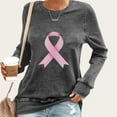 thumbnail image 2 of Uootdi Women's Breast Cancer Awareness Glitter Pink Ribbon Graphic Crewneck Casual Fall Support Top Gray Women Tops, 2 of 4