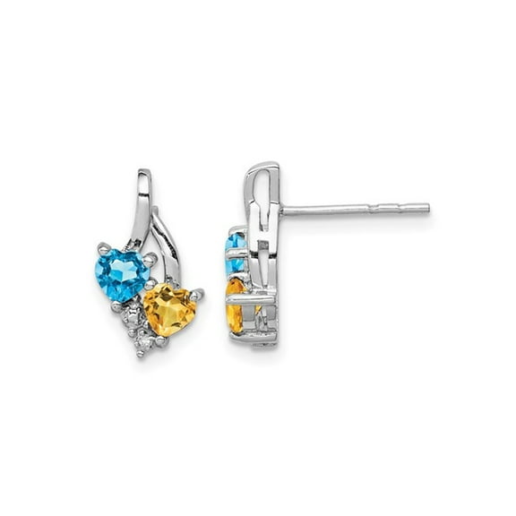 1.00 Carat (Ctw) Blue Topaz and Citrine Drop Heart Earrings in Sterling Silver for Women