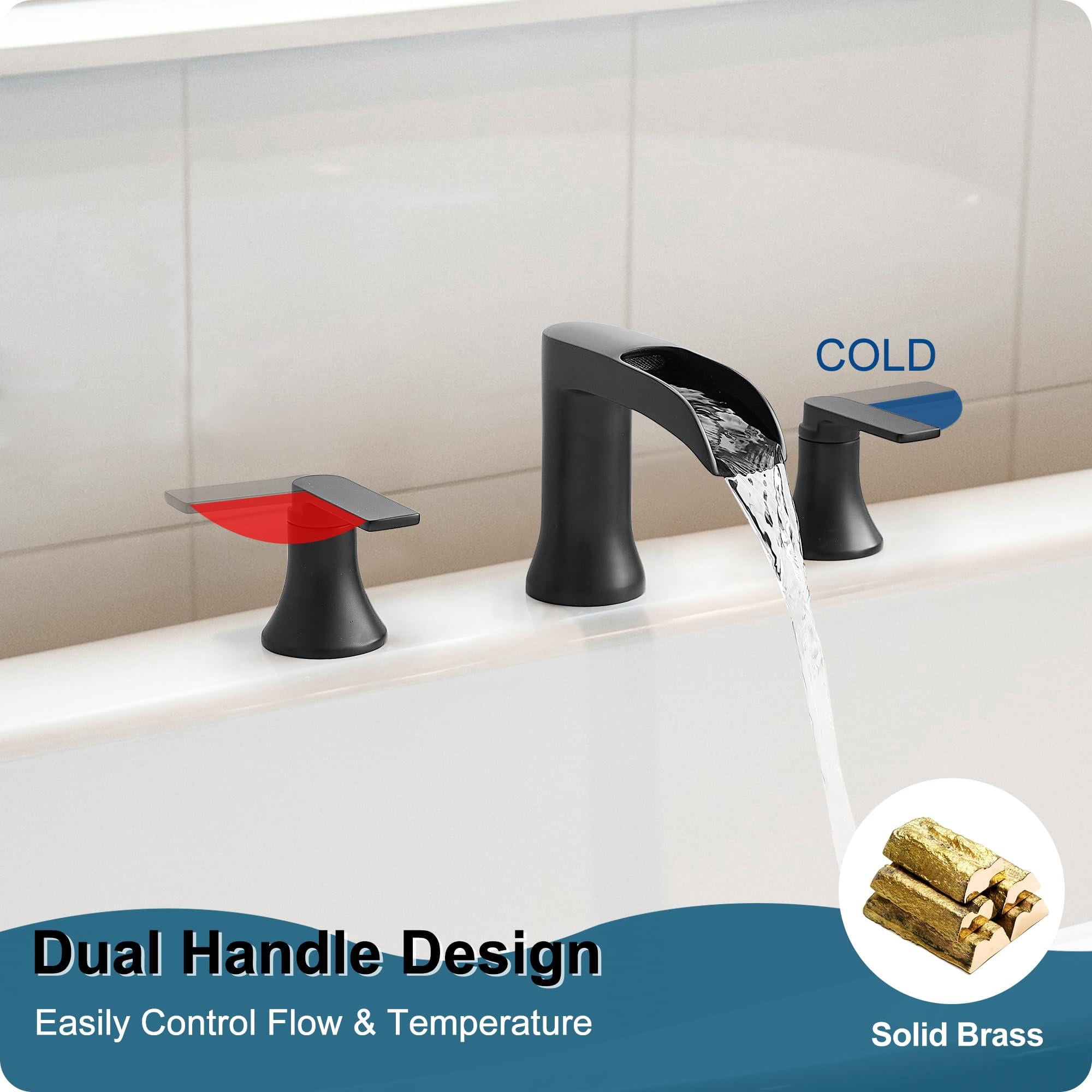Waterfall Bathtub Faucet Set 3 Hole Matte Black 2 Handle