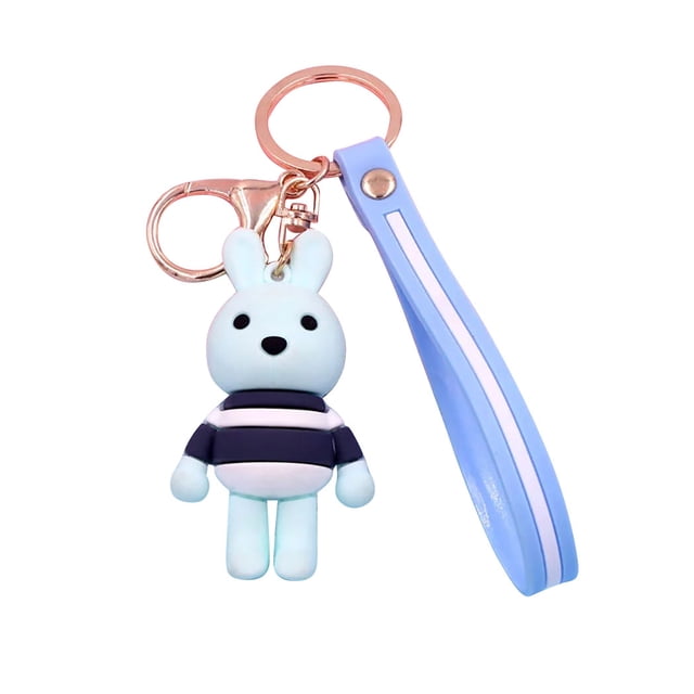 Coofit Key Chain Decorative Cartoon Stripe Rabbit Bag Keychain Purse Key Ring Bag Charm