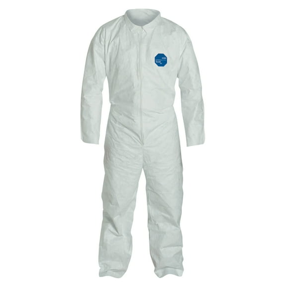 DuPont Tyvek Coveralls, White, Large, With Collar