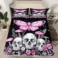 thumbnail image 2 of Homewish Gothic Skull Skeleton Queen Sheet Sets,Happy Valentine'S Day Flat Sheet,Pink Moth Flower Queen Fitted Sheet For Teens,Super Cozy Room Decor,4 Pieces, 2 of 7