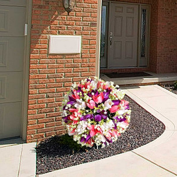 Árbol Artificial de Rosas Decoración Exterior – Árbol de Flores Falsas Impermeable, Rosas de Plástico y Tela Resistentes al Clima para Jardín, Decoración de Patio, 25 x 40 cm