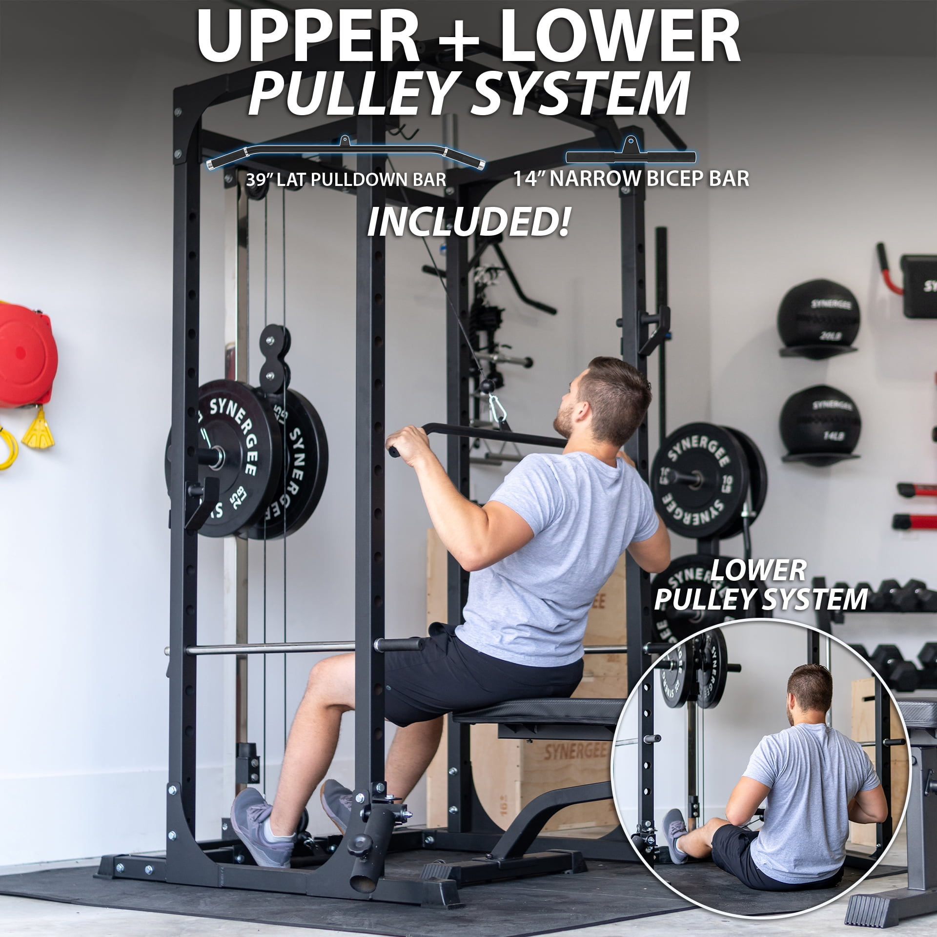 Power Rack Lat Pulldown Bar Synergee Cage With Pulley System, J