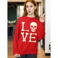 thumbnail image 3 of Love Skull Couples Halloween Gothic Costume Skeleton Head Crewneck Sweatshirt, 2XL, Red, 3 of 6