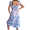 thumbnail image 6 of Seyurigaoka Women’s Summer Casual Vacation Dress, Bandage Suspender Tree Leaves Print A-line Mid-length Dress, 6 of 7