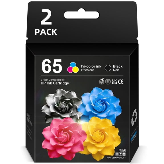 65 Black Tri-color Ink Cartridges for 65 Ink Cartridge Compatible for Printers Ink 65 (2-pack)