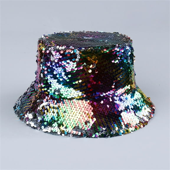 TANGNADE Bucket Hats for Woman Colorful Sequined Hat Shiny All Fashion Cowboy Summer Hats Hot Pink