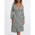 thumbnail image 3 of Musuos Women Midi A-line Dress, Long Sleeve Deep V-neck Tie-up Zebra Stripes Print Fall Casual Dress streetwear, 3 of 10