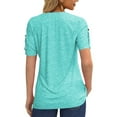 thumbnail image 3 of Short Sleeve V-neck Women Button Henley Blouse Tops Summer Pleated Casual Blouse Shirt, 3 of 4