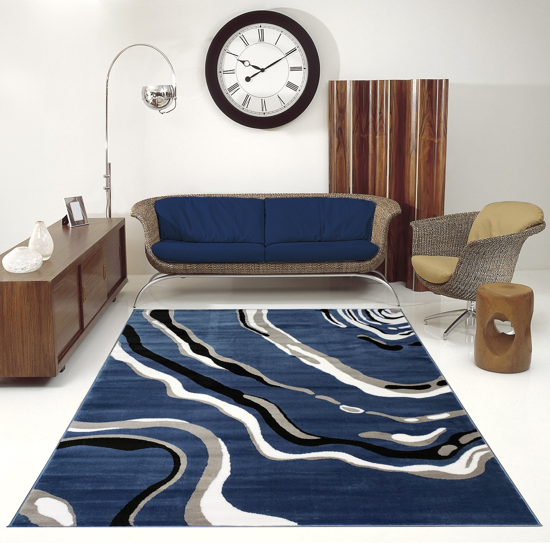 Ladole Rugs Calvin Dark Navy Blue Gray Area Rug, 5x7, 5'3 ...