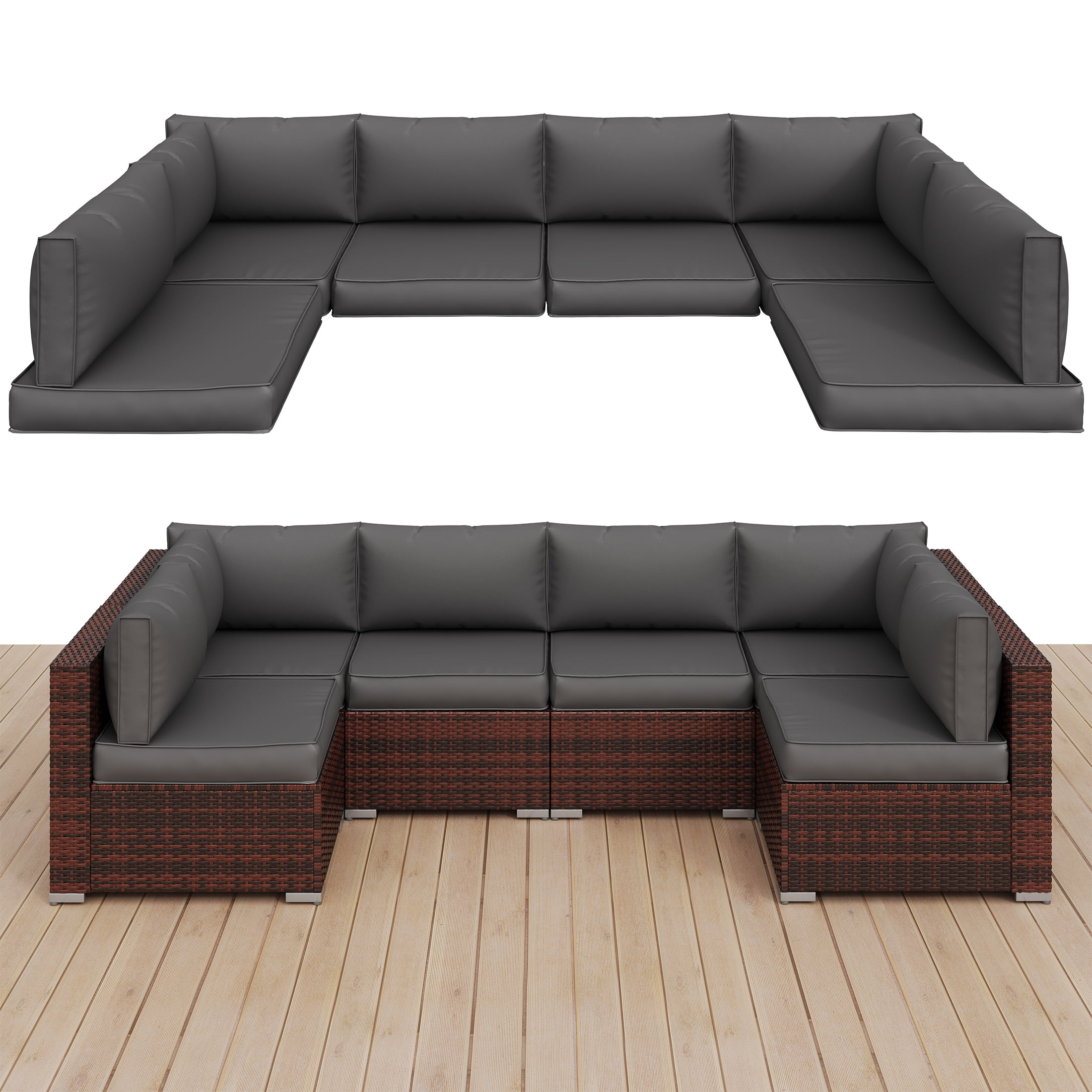 UDPATIO Outdoor Cushions, Patio Furniture Cushions, 4" Thick Replacement Outdoor Cushions, Patio Sofa Cushions with Water-Resistant Deep Seat Outdoor Couch Cushions(Dark Grey)