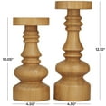 thumbnail image 3 of DecMode 2 Candle Brown Wood Round Turned Style Pillar Candle Holder, Set of 2, 3 of 7