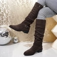 thumbnail image 5 of Women’s Fall Winter Suede Knee High Boots Belt Buckle Height Increasing Mid Block Heel Fashion Tall Boots Coffee 7.5(40), 5 of 8