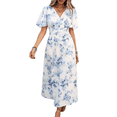 thumbnail image 3 of Robe d'Été Décontractée à Manches Courtes pour Femmes Robe Longue Midi de Plage Tenues de Vacances Imprimé Bleu TTG, 3 of 9