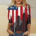 thumbnail image 2 of GERsome Womens 4th of July T-Shirts American Flag Patriotic Shirts Crewneck 3/4 Sleeve Loose Fit Summer Tops USA Flag Stars Stripes Graphic Tee S-5XL, 2 of 5