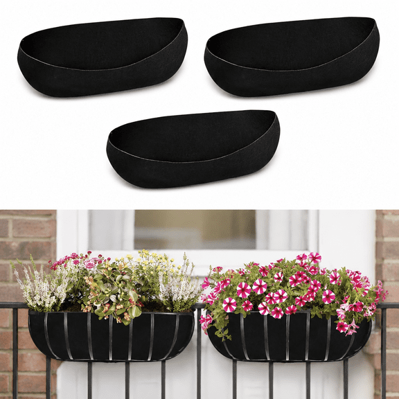 Liujiale 3Pcs 36 Inch Window Box Liner Fabric Planter Basket Liner Trough Planter Insert Liner Black Hanging Flower Basket Liners Non-Woven Felt Plant Liner for Planters Fence Garden Black