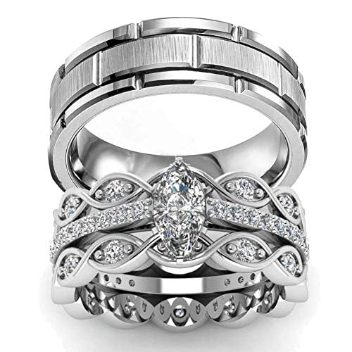 Two Rings His and Hers Wedding Ring Sets Couples Rings Women's 2PC