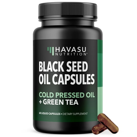 Havasu Nutrition Cold-Pressed Black Seed Oil with Green Tea for Energy and Digestion, 60 Capsules