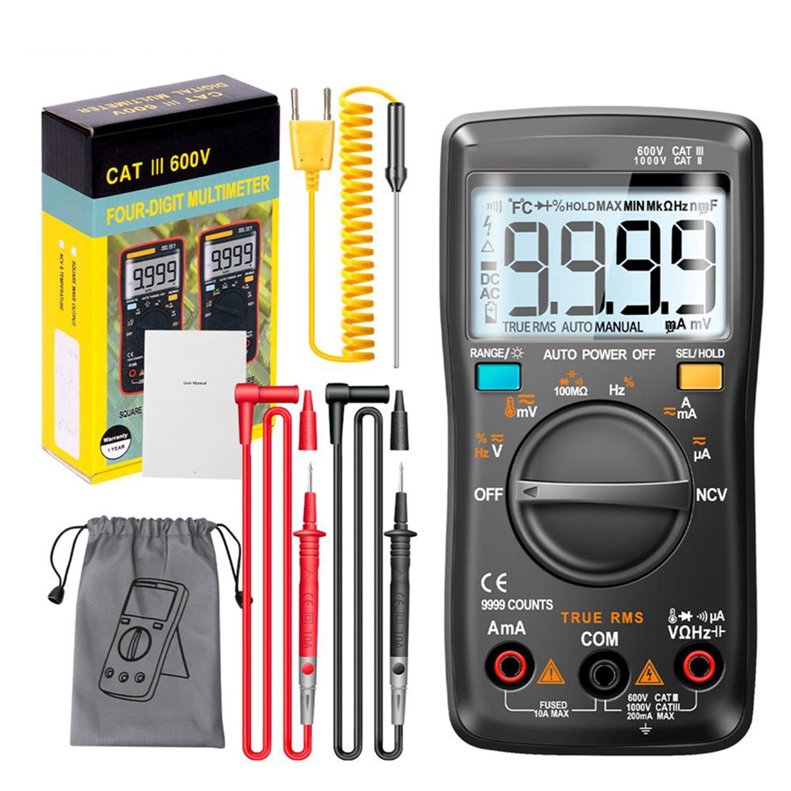 An8009 Nvc Smart Digital Multimeter Ac/Dc Voltage And Current Tester 9999 Counts