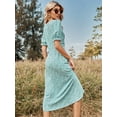 thumbnail image 3 of Surplice Neck Printed Puff Sleeve Side Button Wrap Dress for Women, 3 of 3