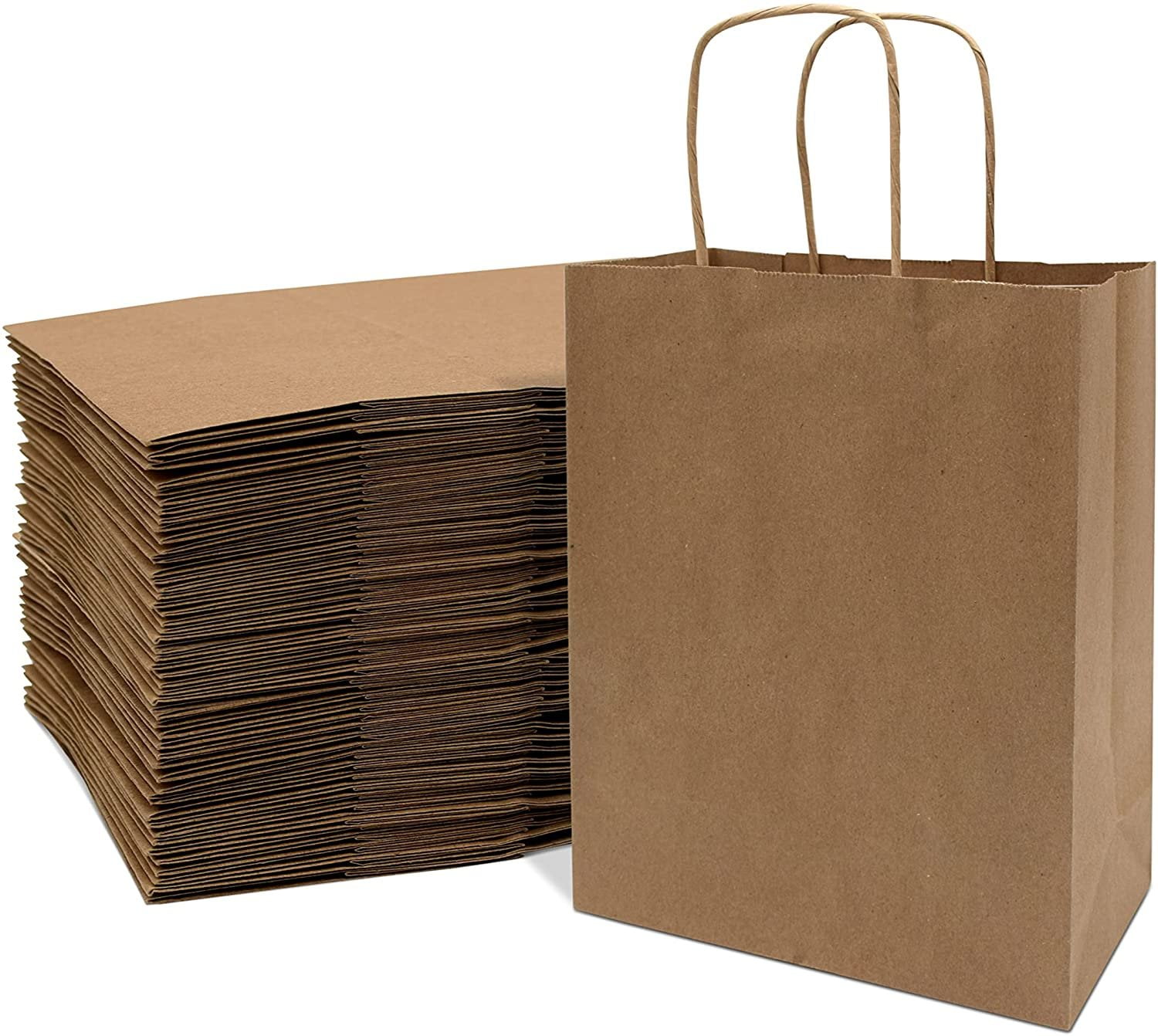 8x4x10" Medium BROWN PAPER CARRIER BAGS with HANDLES Sandwich/Lunch/Food/Fruit 
