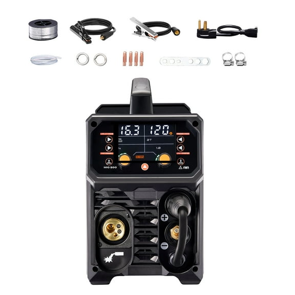KFFKFF Professional MIG Welder, 200A Pulse MIG Welding Device, 5-in-1 Cooperative Welding Equipment MIG Pulse/Gas MIG/Flux Core MIG/Stick/Lift TIG, 110V/220V Dual Voltage Aluminum MIG Welder
