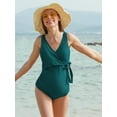 thumbnail image 4 of Ecavus Maternity Swimsuit One Piece V Neck Bowknot Swimwear Peacock Blue XL, 4 of 6