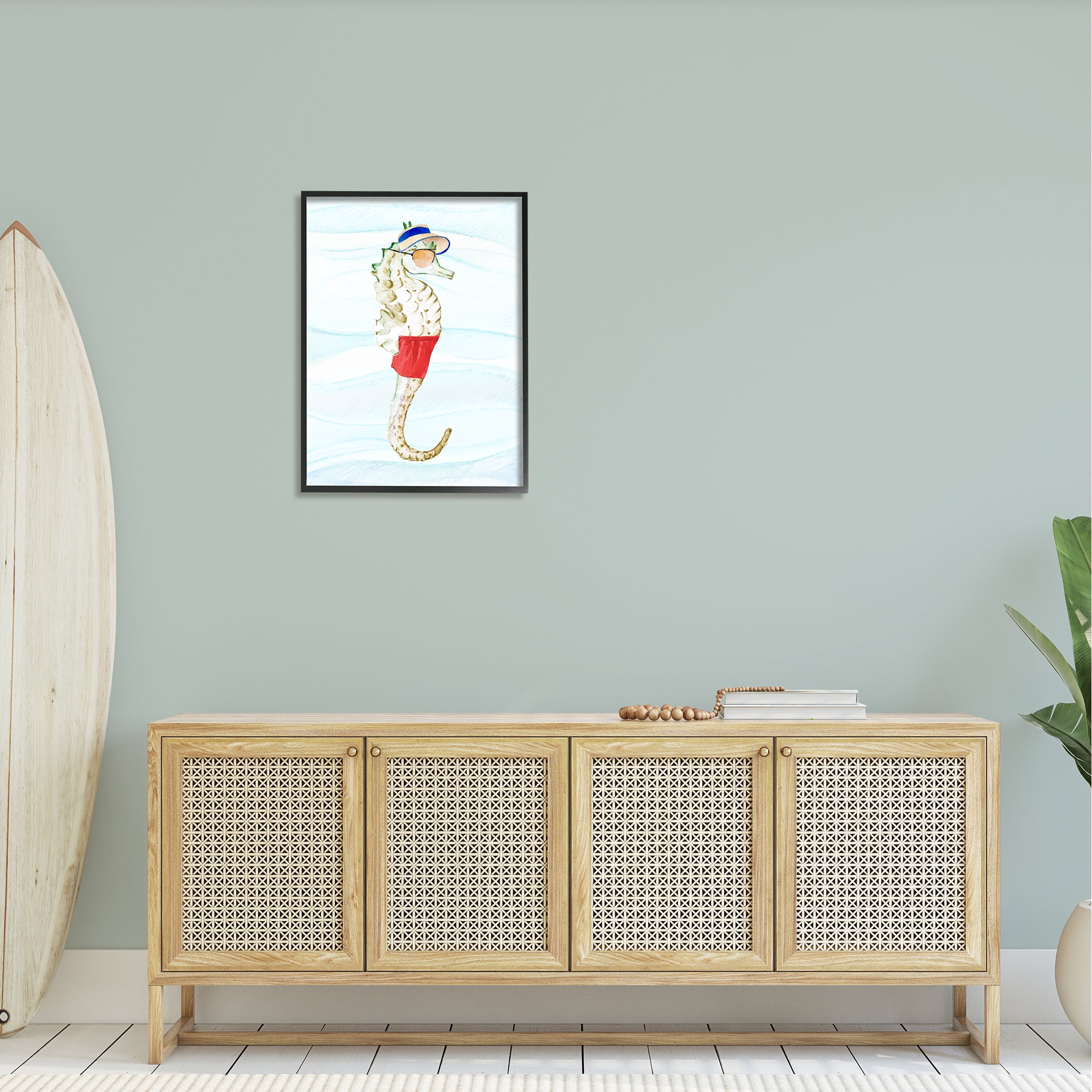 Stupell Lifeguard Seahorse Funny Nautical Landscape Painting Black Framed Art Print Wall Art