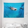 thumbnail image 1 of Shark Tapestry, Giant Whale Shark and Underwater Photographer in Wildlife Diving Image, Wall Hanging for Bedroom Living Room Dorm Decor, 80W X 60L Inches, Violet Blue Light Grey, by Ambesonne, 1 of 2