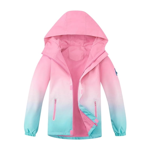 XXWXYD Girls Rain Jacket Lightweight 𝖶aterproof Hooded Cotton Lined Raincoat Windbreaker Kids Size 4-12 Years Outdoor Water 𝖱esistant Windproof Spring Fall Rain Wear