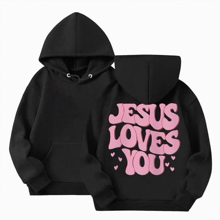Girls Long Sleeve Loose Fit Pullover Hooded Sweatshirt With Pocket Cute Fashion Preppy School Tops 6-12 Months 12-24 Months 2t 3t 4t 5t 6t 7t 8t 9t Children Black 8-9 Years