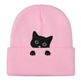 thumbnail image 4 of Uvwlwu Women's Peeking Black Cat Embroidered Knit Beanie Soft Warm Winter Hat for Outdoor Daily Holiday Wear,Z03 Pink,One Size, 4 of 4