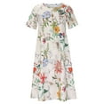 thumbnail image 5 of SUTENGDA Robes Blanches pour Femmes Manches Courtes Imprimé Motif Floral Robe de Vacances Col Rond Ajustée et Évasée Tendance Robe Décontractée de Vacances Midi Mode Quotidienne Blouse Ligne A Plissée, 5 of 5