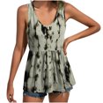 thumbnail image 4 of Wycnly Tank Tops for Women Elastic Waist Smocked Swing Tunic Vest Tops Summer Geometric Print V-Neck Sleeveless Shirts Fashion Blouses Brown l, 4 of 5