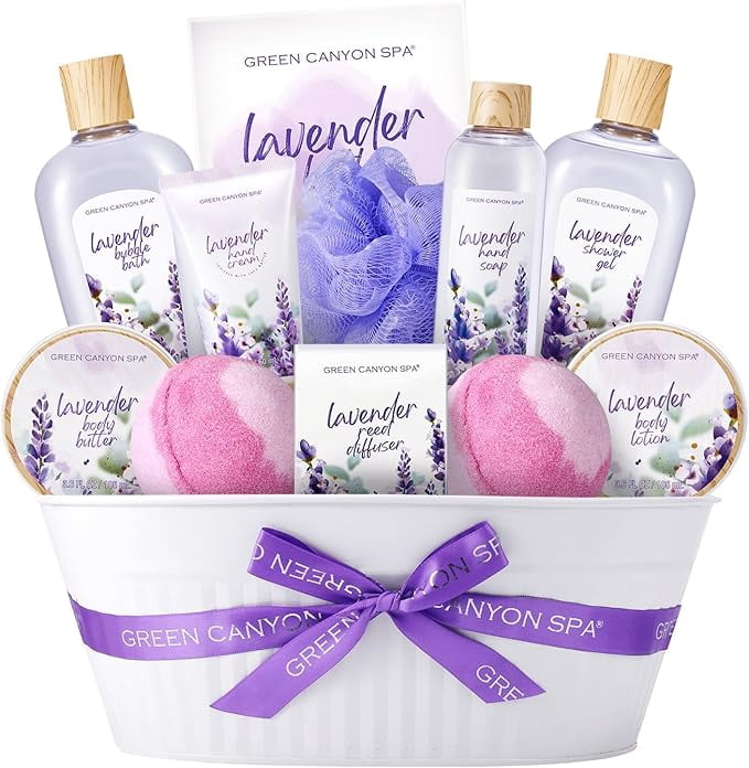 Lavender Spa Gift Basket for Women, 12-Piece Bath Set with Shower Gel ...