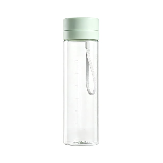 Botella de agua de plástico con colador, recipiente portátil a prueba de fugas para bebidas deportivas con asa, vaso de hidratación para exteriores de 600 ml con marcas de medición, botella infusora