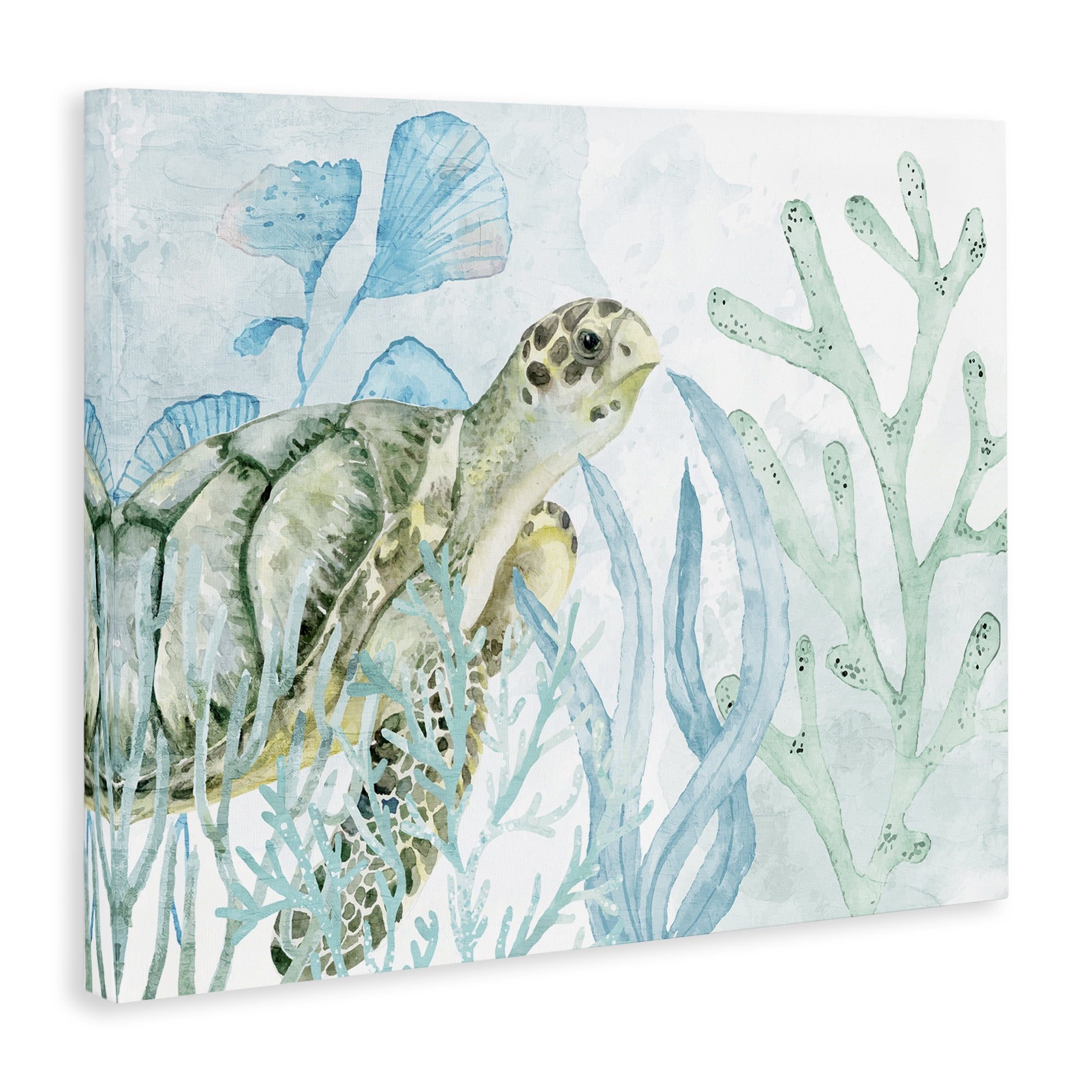Stupell Industries Turtle in Watercolor Coral Animals Painting Wrapped Canvas Art Print Wall Art, 40 x 30