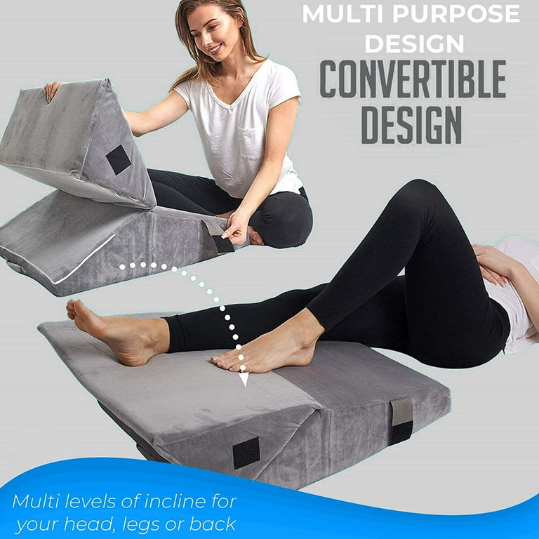 Trickonometry Bed Wedge Pillow Adjustable 7 in 1 Memory Foam Body Positioner Cushion Pillow for Sleeping Reading Acid Reflux and Heartburn Relief
