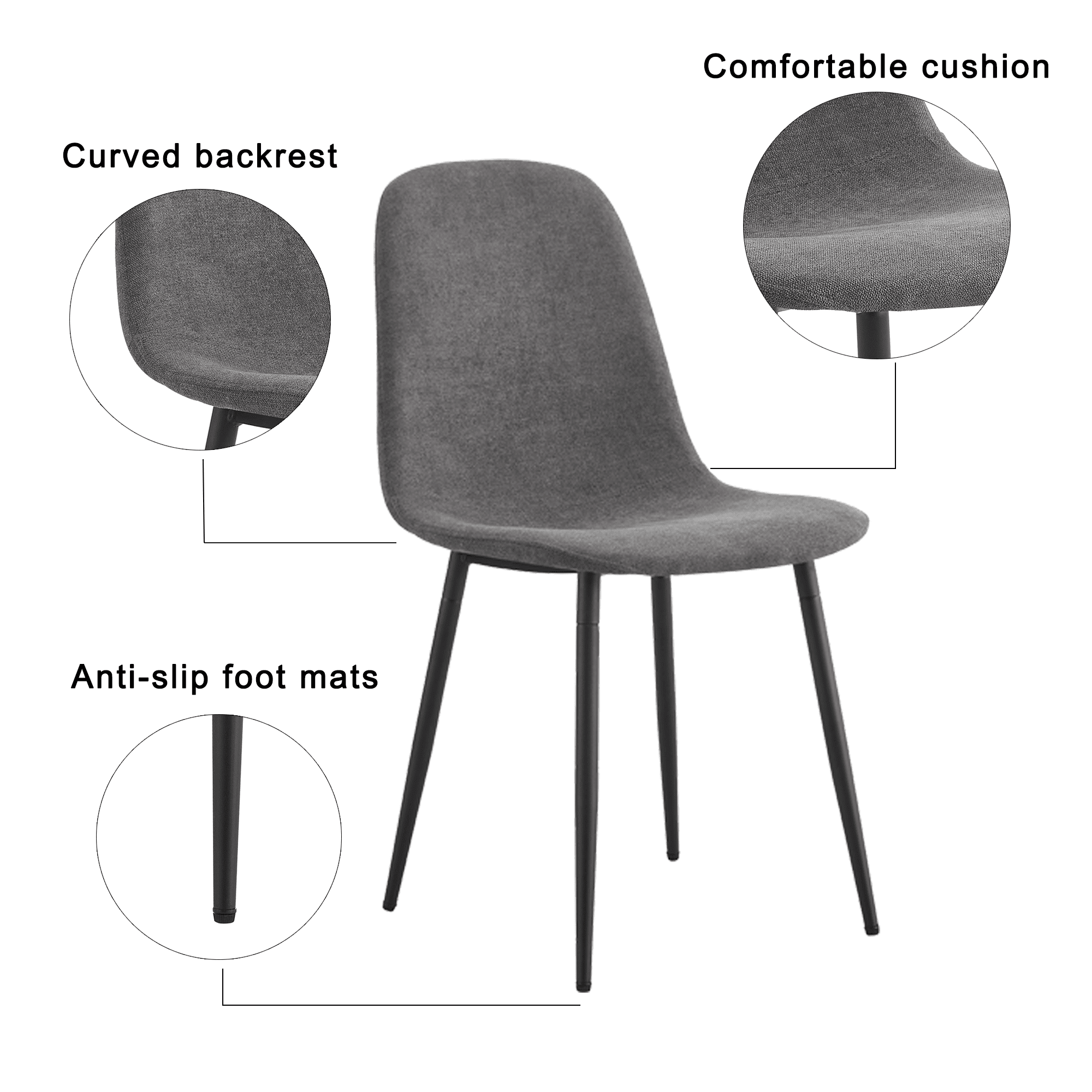 Noble House A set of 4 modern dining chairs, made of dark gray linen fabric