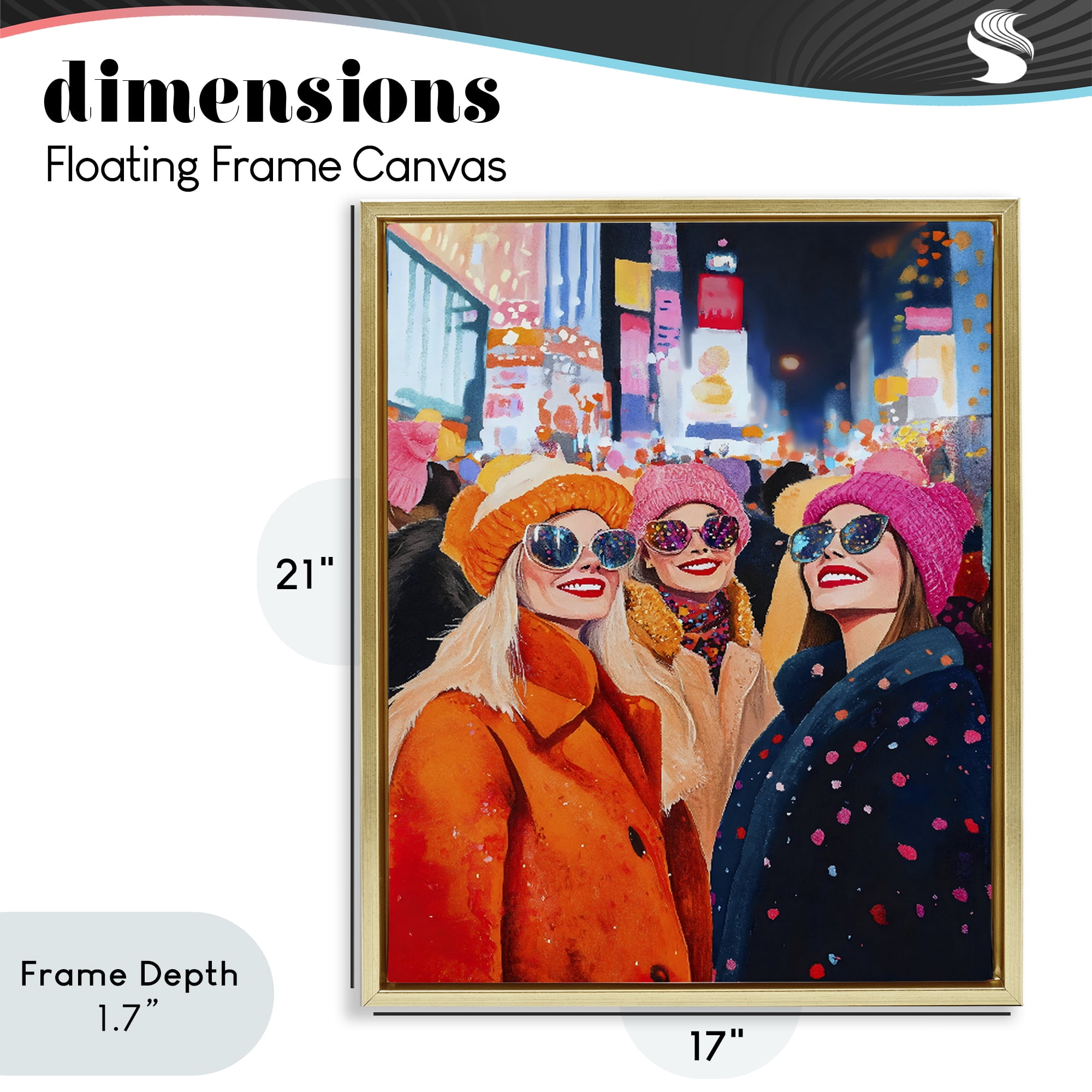 Stupell Industries New Year's Girls in City Gold Framed Floater Canvas Wall Art, design by LSR Design Studio