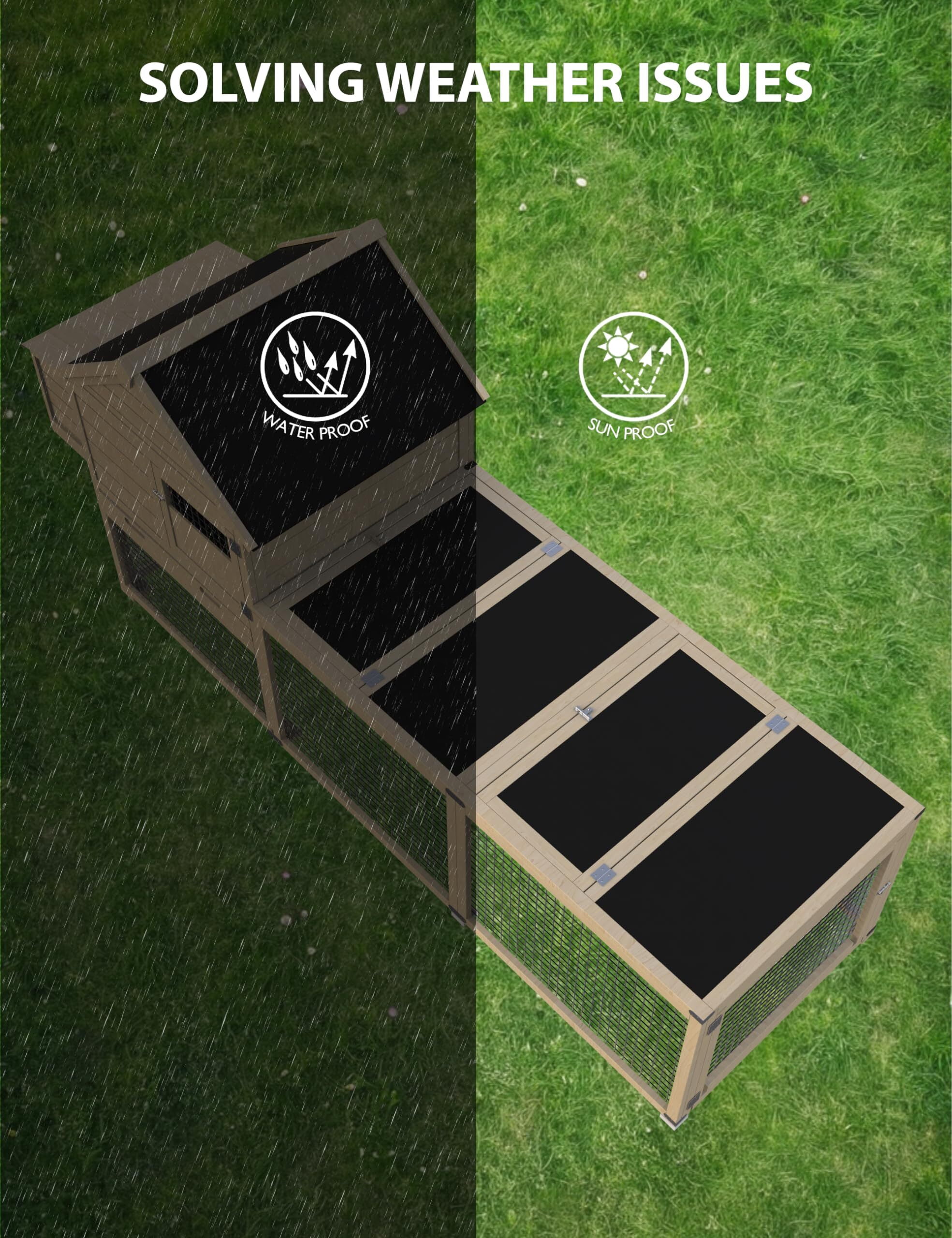 RIEDHOFF Rabbit Cage Indoor and Outdoor Rabbit Hutch Bunny Cage Pet Playpen Small Animal Pen and Hutch Enclosure with Anti-UV Waterproof Roof No Leak Pull Out Tray Run and Ramp 109in, Wood