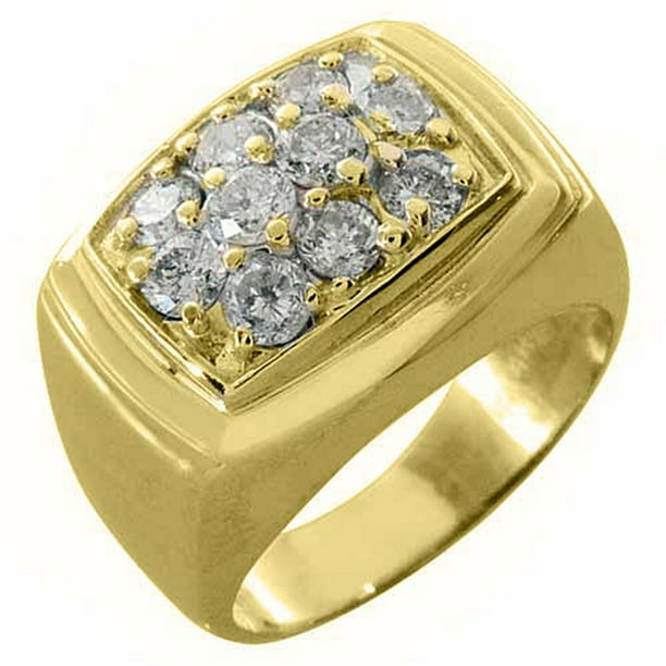 14k Yellow Gold Mens Brilliant round cut Diamond Cluster Ring 1.50 ...