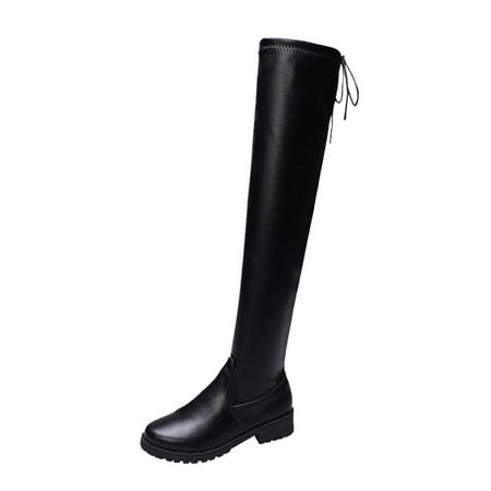

nsendm Thigh High Heels Over Boots Shoes Autumn Low Boots Long Up Knee over The Knee Boots for Women Flat Heel Shoes Black 9.5