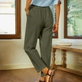thumbnail image 5 of ibuvkizy Womens Casual Cotton Linen Pants Fall Winter Trousers 2025 Drawstring Elastic Wasit Cropped Leg Pants Solid Wide Leg Lounge Pants Army Green,L, 5 of 7