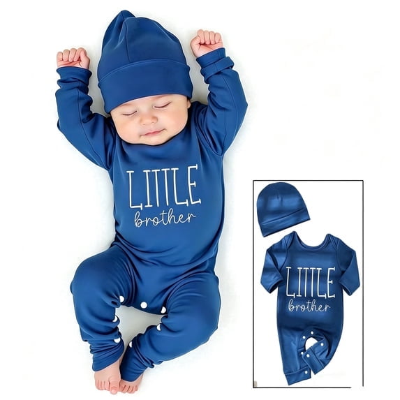 Ylsteed Newborn Photography Outfits "Little Brother" Bodysuit Baby With Button Long Sleeves Romper Letter Print Jumpsui Hat Daily Wear