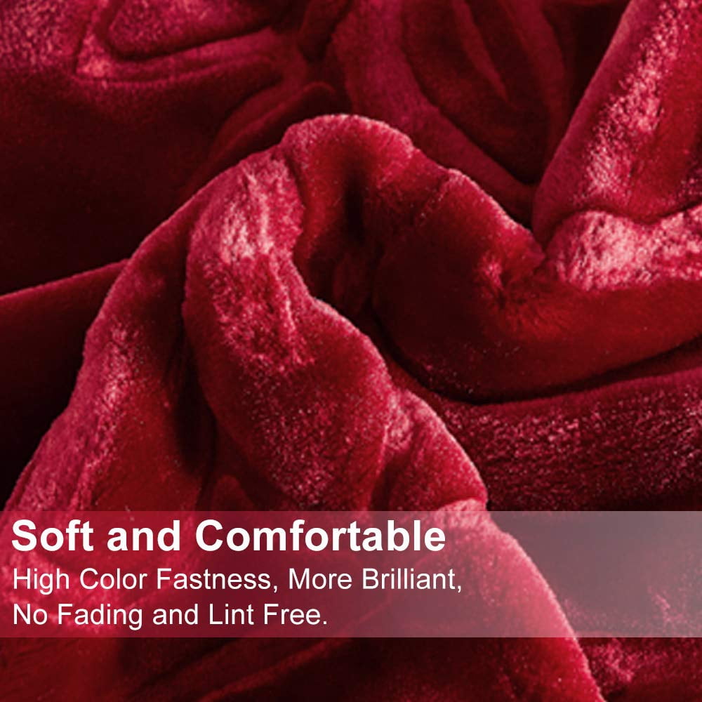Heavy Thick Fleece Blanket King Size, 9lbs,1 Ply Silky Soft Warm Flower Embossed Raschel Winter Blanket, Minky Soft Plush Blanket for Sofa Bed, 85"x95", Burgundy