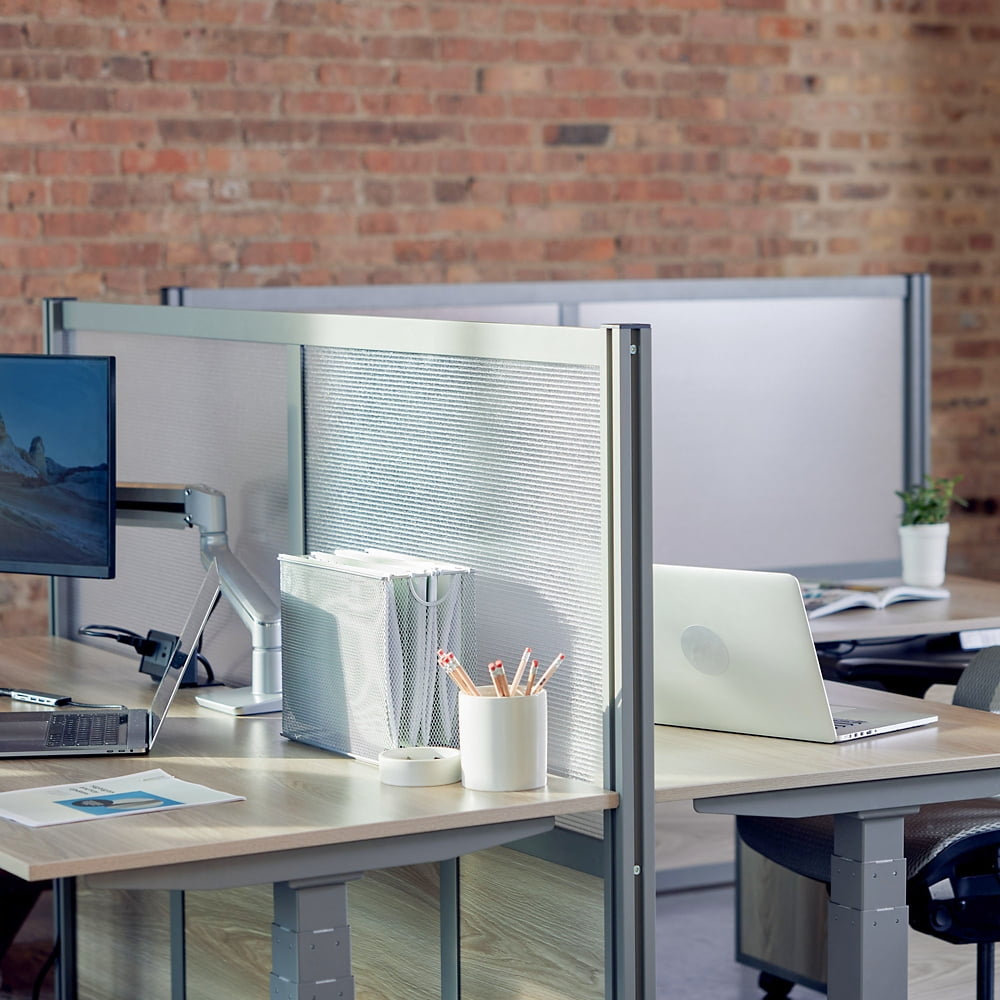 NBF Office Partitions - Cubicle Privacy Panel Wall Divider - Modern Room Separator with Quick Assembly - Indoor Laminate Free Standing Portable Room Divider Panel - 52" H x 73" W (Dark Walnut)