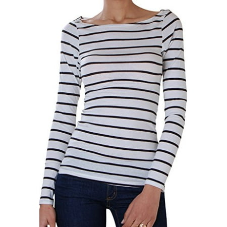 Humble Chic NY - Humble Chic Women's Striped Long Sleeve Tee White LG ...